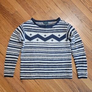 Ralph Lauren Wool Blend Cozy Crewneck Geo Fair Isle‎ Sweater Women's Size XS